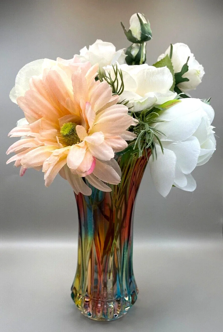 Pre-owned Crystal Glass Colorful Vase Home Decor ONLY